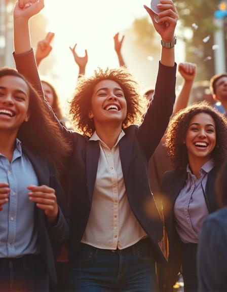 Students celebrating exam success and professional certification achievements