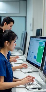 Dental clinic staff learning English patient management software